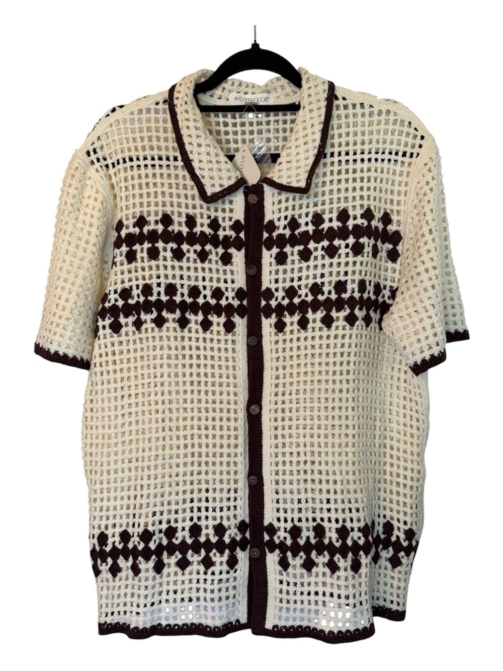 Morsecode Cream Crochet Short Sleeve Cardigan